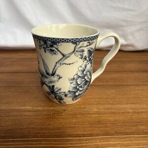 222 Fifth Adelaide Blue Mug Fine China Bird Floral Coffee Tea Cup